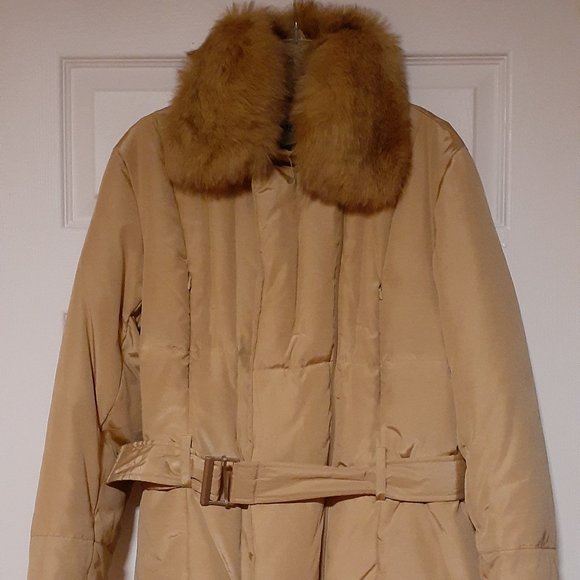 Grace ArtLine mustard coat puffer jacket goose down insulated + removable fur - Picture 4 of 4